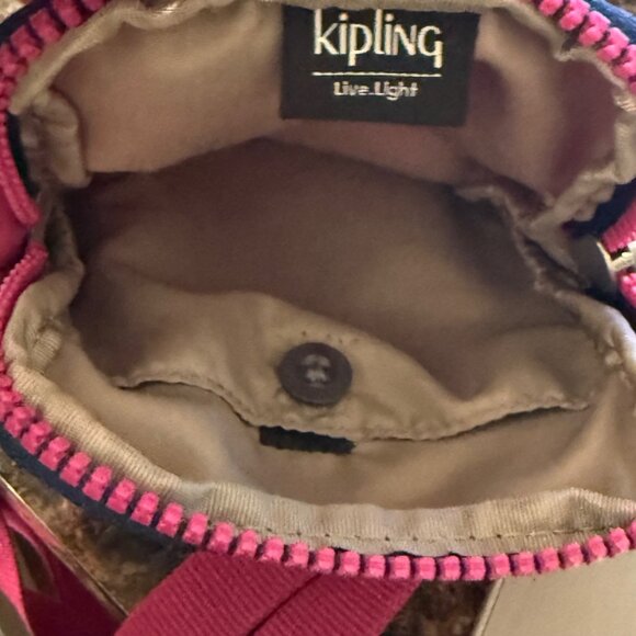 Kipling Fuchsia Nylon Adjustable Crossbody Mini Bag With Logo Embossed Front - Picture 6 of 9
